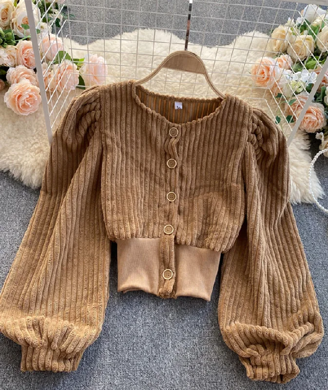 Stylish corduroy long sleeve top  S110