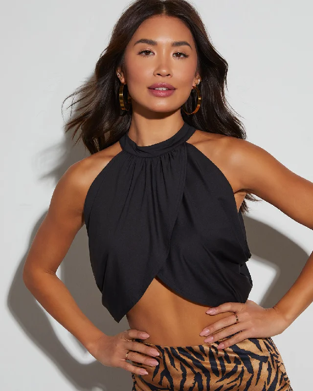Extra Discount Pluma Halter Wrap Crop Top