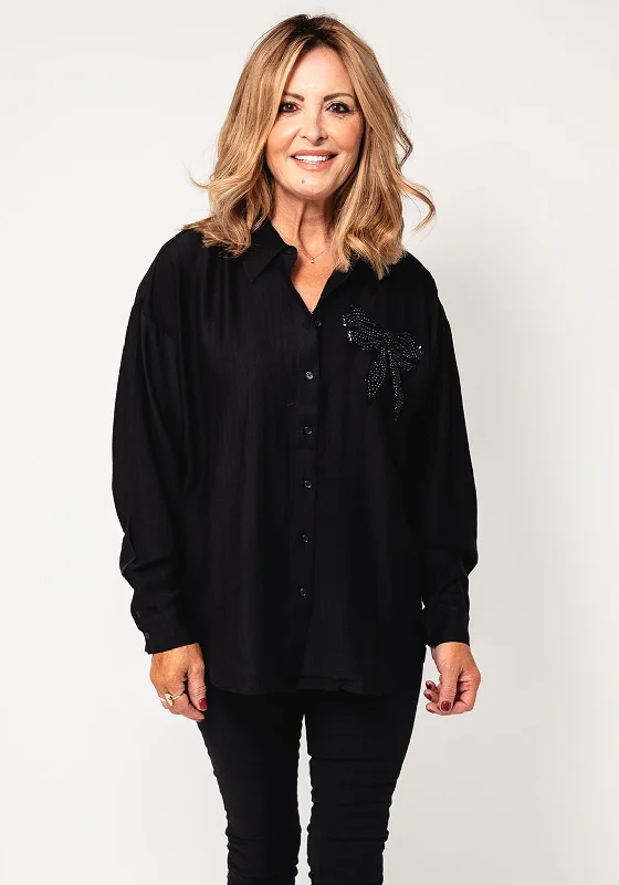 Quick Deals Freequent Bowy Beaded Bow Blouse, Black