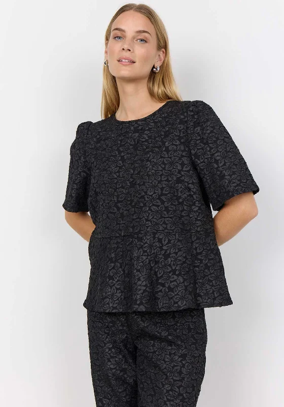 Weekend Discounts to Celebrate Soyaconcept Nilda Fabric Flower Peplum Top, Black