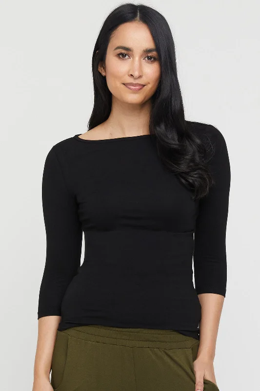 Ada Bamboo Boatneck Top - Black