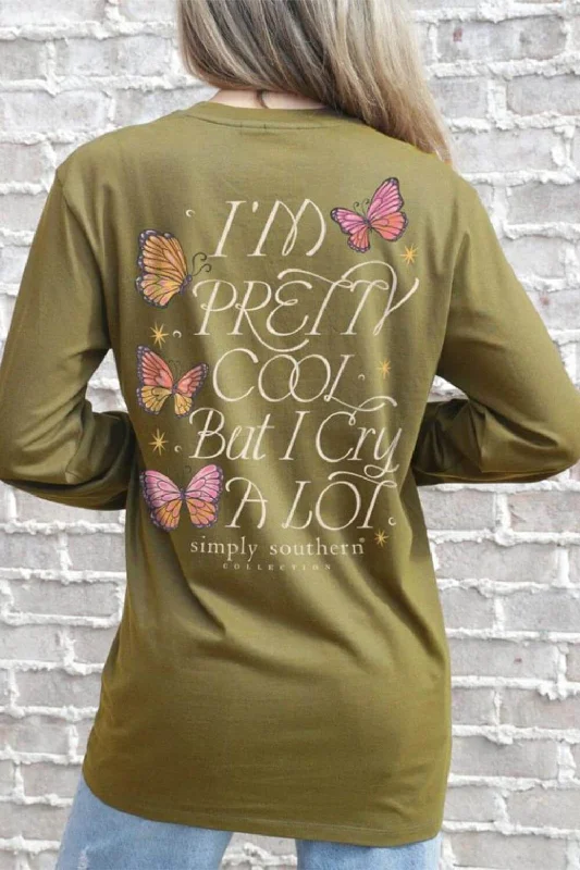 Weekend Savings Extravaganza Simply Southern Long Sleeve I’m Pretty Cool But I Cry A Lot T-Shirt for Women in Tulepo Gold | LS-CRY-TULEPO