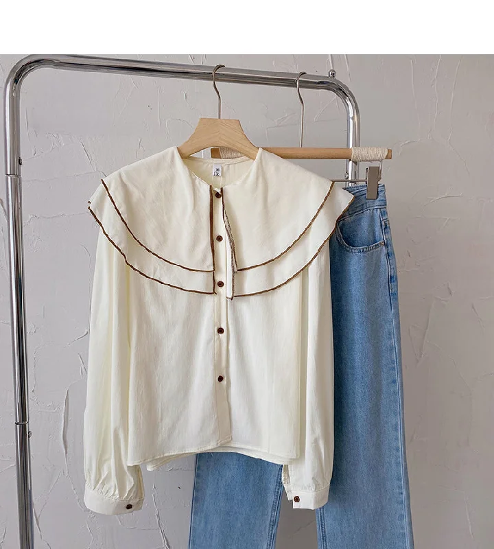Get It Before It’s Gone Baby collar long sleeve Vintage shirt casual loose top fashion  6431
