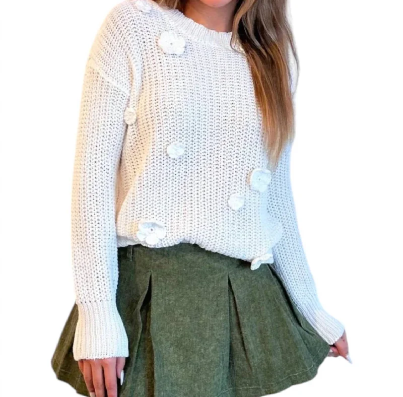 Weekend Specials to Indulge In Floral Cable Cozy Sweater In White