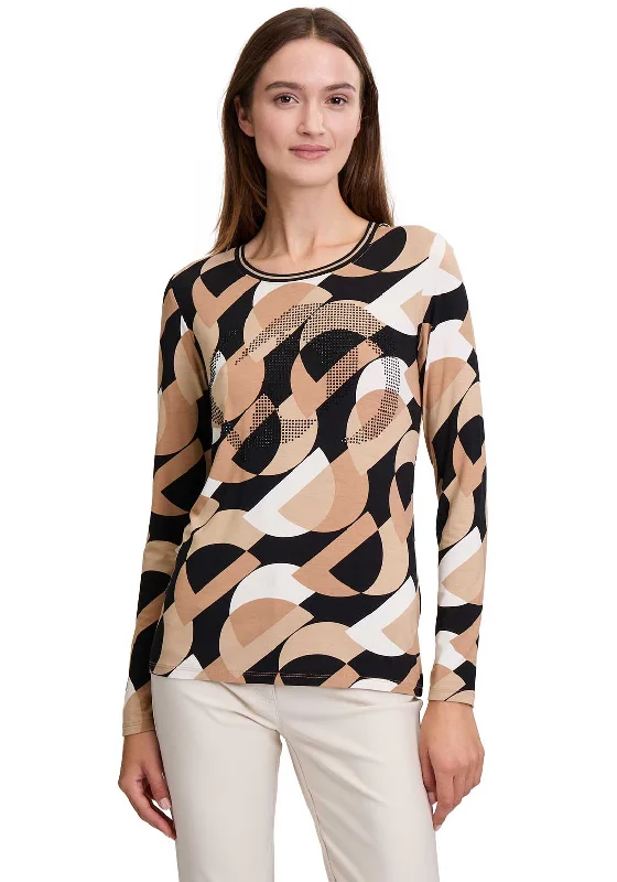 Super Sale Betty Barclay Embellished Printed Top, Beige and Black