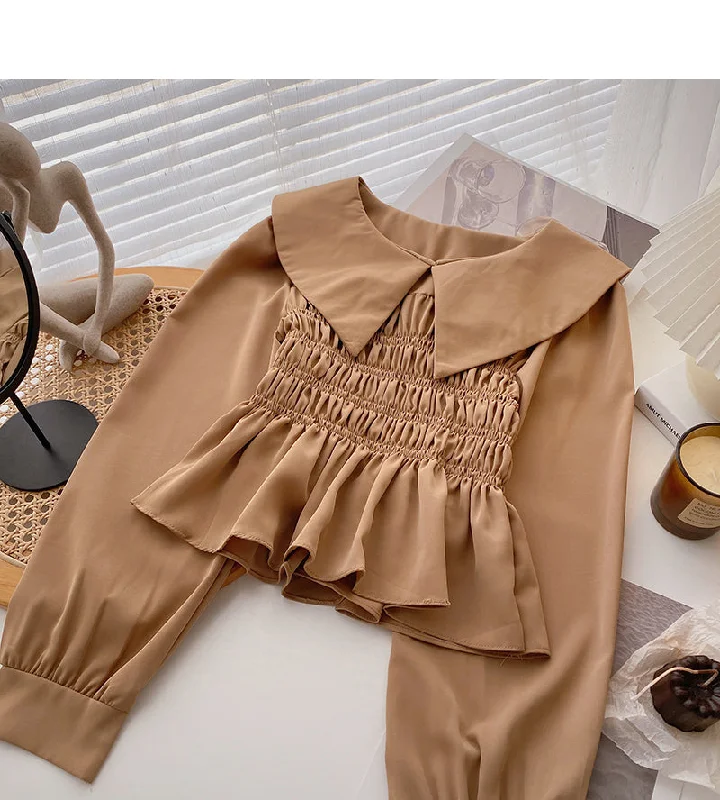 Special Buy Baby collar design shirt Vintage French long sleeve top  6377