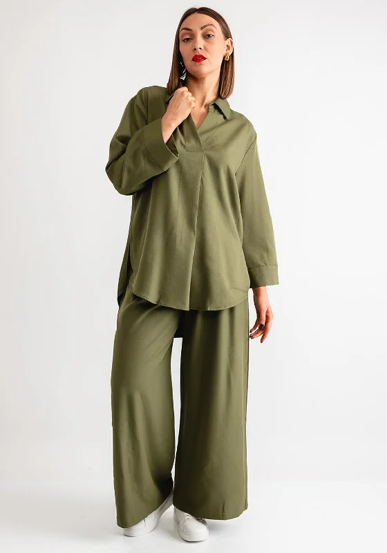Crazy Savings Serafina Collection V Neck Blouse, Khaki Green
