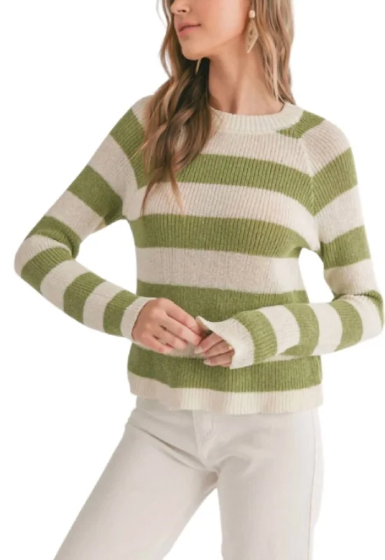 Midnight Madness Striped Sweater In Ivory/green