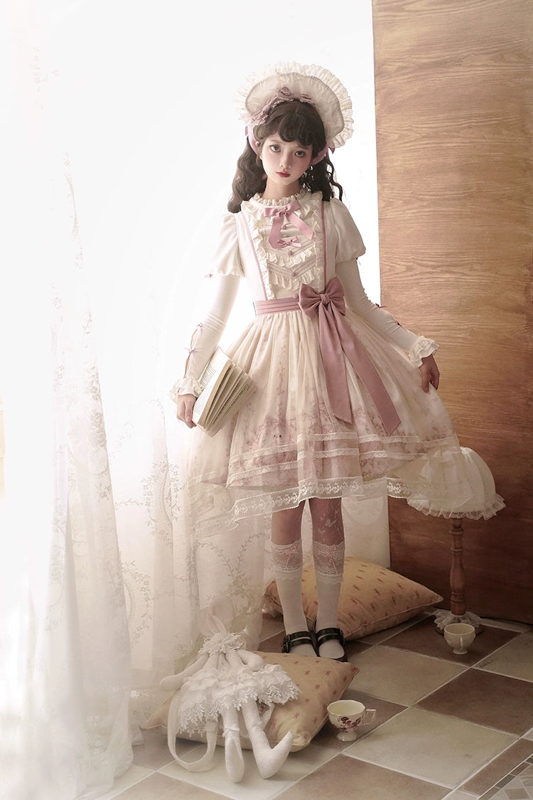 Half Sweet Lolita~Doll Garden~Sweet Lolita JSK Dress Cat Print Pink Dress Set