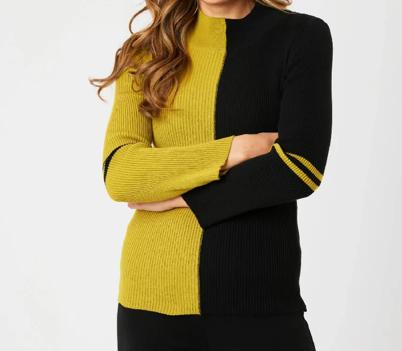 Special Buy Two Tone Mock Neck Sweater In Black/mustard