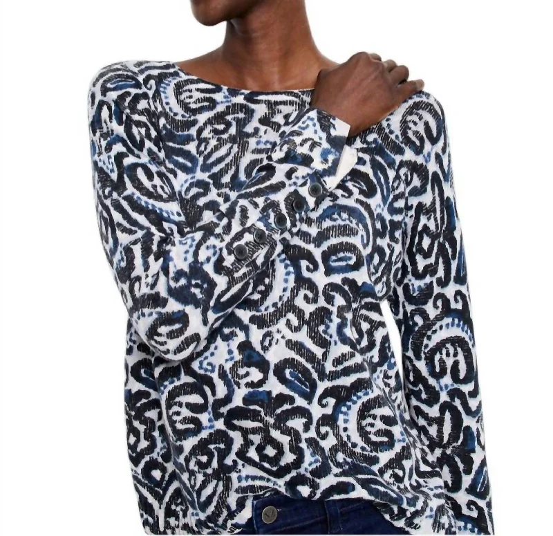Now or Never Tossed Paisley Supersoft Sweater In Indigo Multi