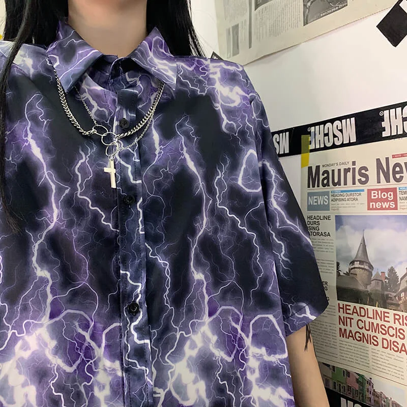 Midnight Madness HARAJUKU DARK PERSONALITY LIGHTNING PRINT BF SHIRT BY07287