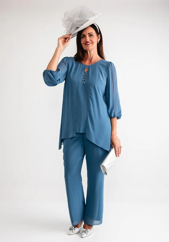 Sale Event Lizabella Drape Chiffon Top and Wide Leg Trousers, Blue