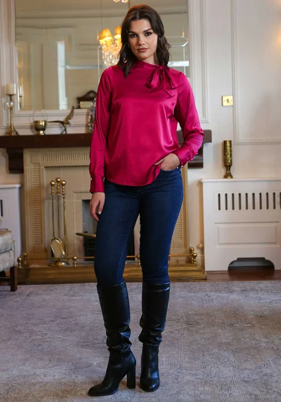 Quick Deals Rant and Rave Chloe Satin Tie Neck Blouse, Pink