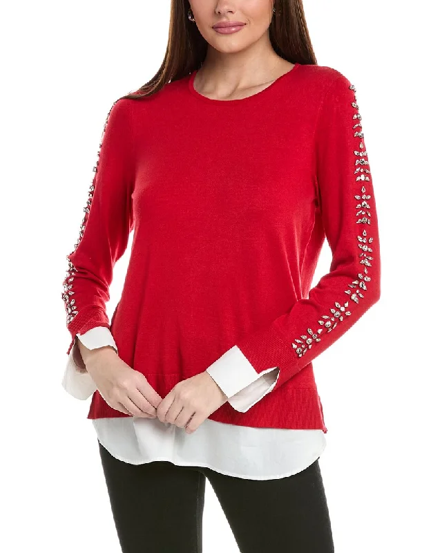 Markdowns Jones New York Embellished Sleeve Twofer Sweater