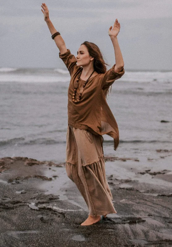 Deal Mania Brown Light Cotton "Dragonfly" Boho Blouse