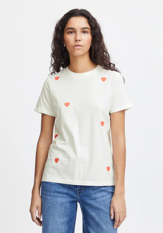 Great Deal Ichi Camino Embroidered Heart T-Shirt, Hot Coral