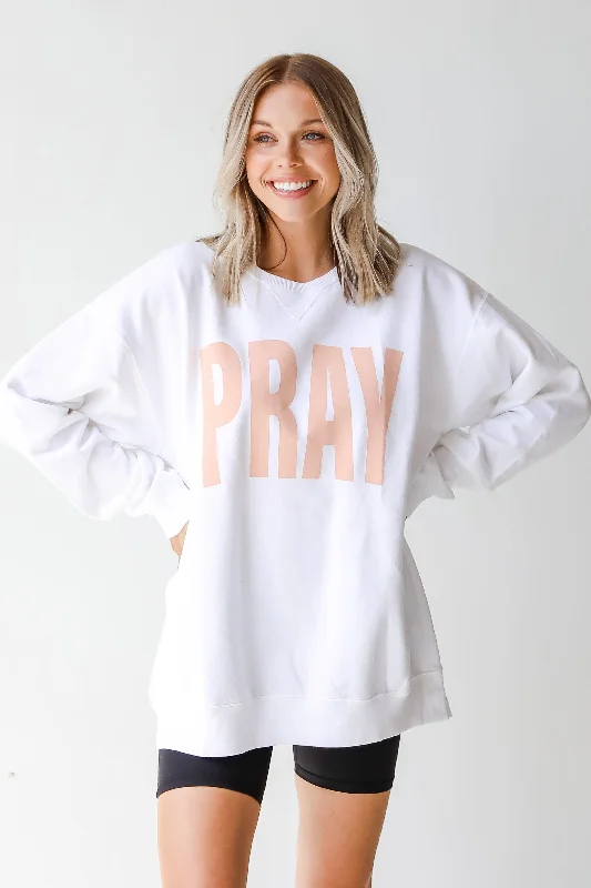 Fantastic Deals White Oversized Pray Sweatshirt