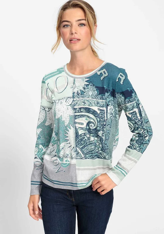 Blowout Deals Olsen Multi Print Long Sleeve Top, Blue