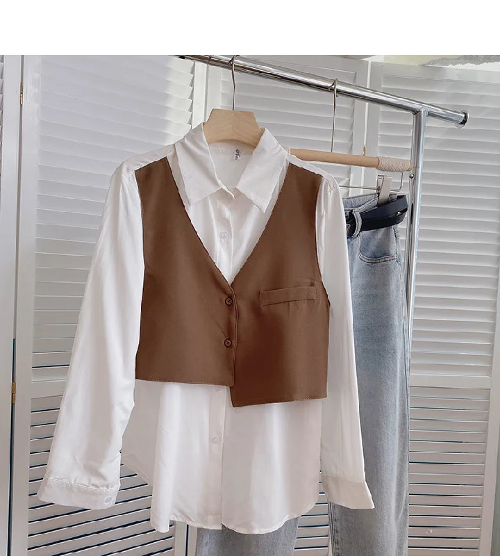 Weekend Specials to Delight Lazy irregular stitching long sleeve shirt design fake two pieces  6358