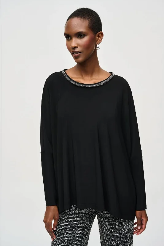 Joseph Ribkoff Black Embellished Scoop Neck Oversized Top 243164