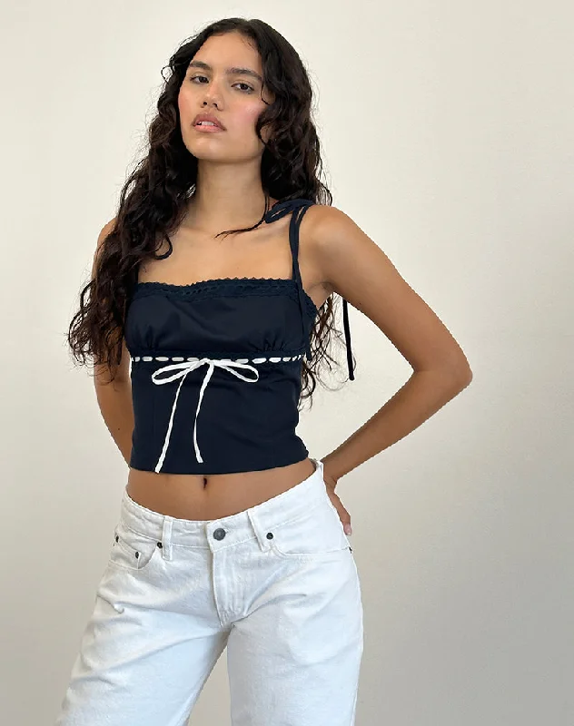 Must-Have Deals Karisa Cami Top in Navy with White Binding