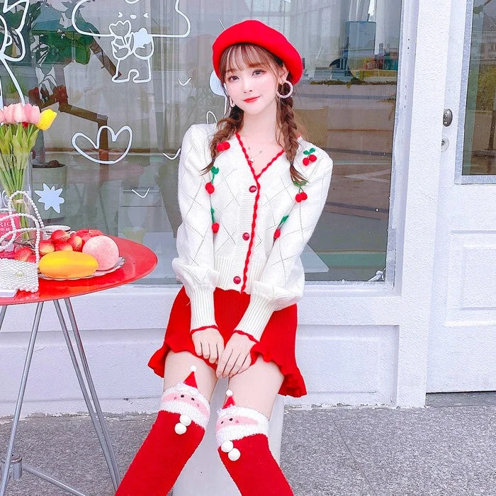 Make Your Weekend Count with Savings White knitted sweater + red skirt two-piece set  PL52515
