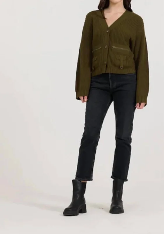 Super Bargain Deep Olive Fitted Utiility Cardigan