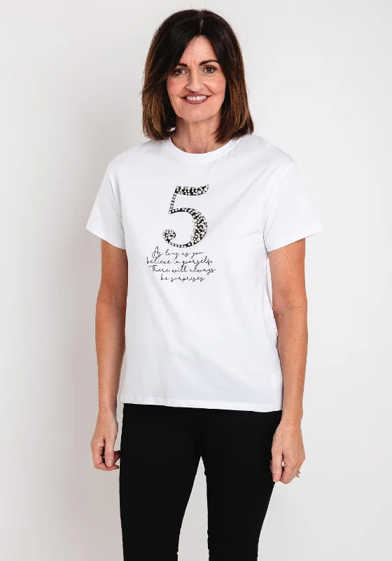 Stock Clearance Serafina Collection No. 5 Embellished T-Shirt, White