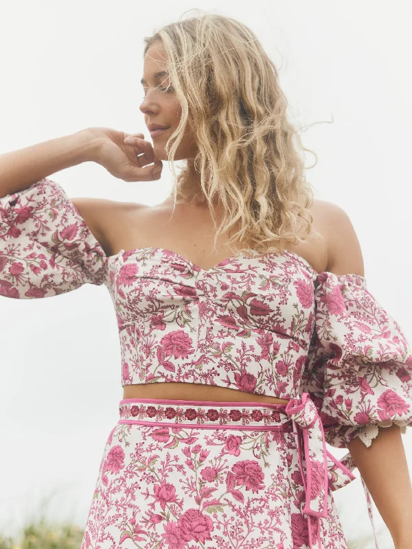New Deal Hadley Off-The-Shoulder Top in Carmine Rose Floral