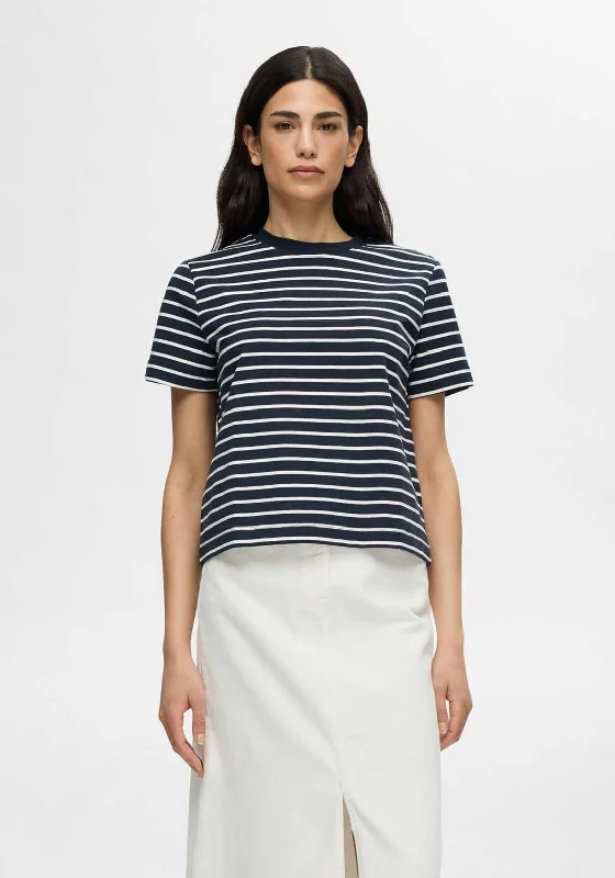 Bargain Bin Selected Femme Elfrida Bow Striped Top, Dark Sapphire