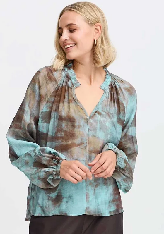 Exclusive Deal Fransa Illi Tie Dye Sheer Blouse, Blue