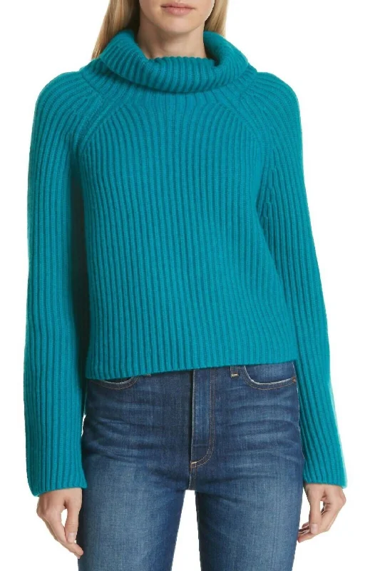 Mega Sale Ribbed Cashmere Turtleneck Pullover Sweater In Teal