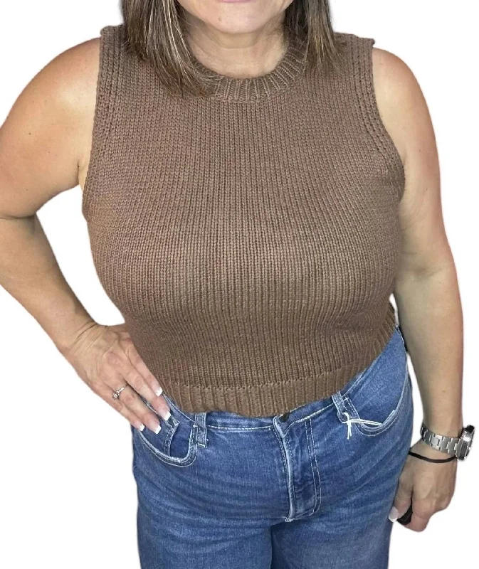 Buy More, Save More Knit Cropped Tank Sweater In Mocha