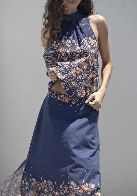 Blowout Sale Midsummer's Paisley Linen Skirt and Top Set