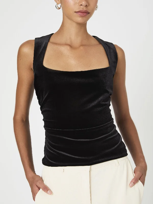 Stretch Velvet Square Neck Top