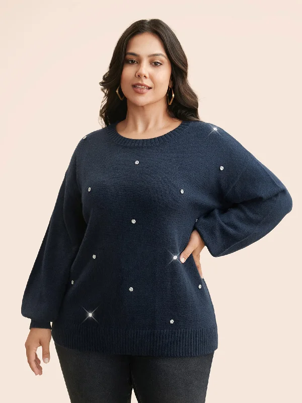 Limited Availability Rhinestone Decor Dropped Shoulder Pullover