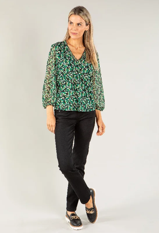 Incredible Offers Leaf Print V Neck Top