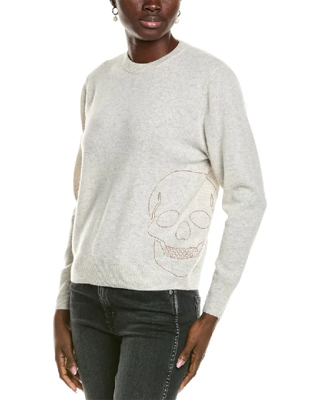 Year-End Sale 27 Miles Malibu womens  Side Skull Embroidered Crewneck Cashmere Sweater, xs,