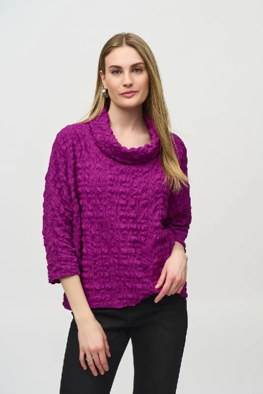 Joseph Ribkoff Bubble Jacquard Cowl Neck Boxy Top 244069