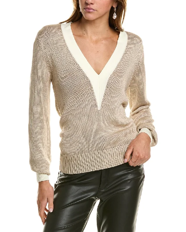 Mega Sale Reiss Tilly Contrast Trim Metallic V-Neck Sweater
