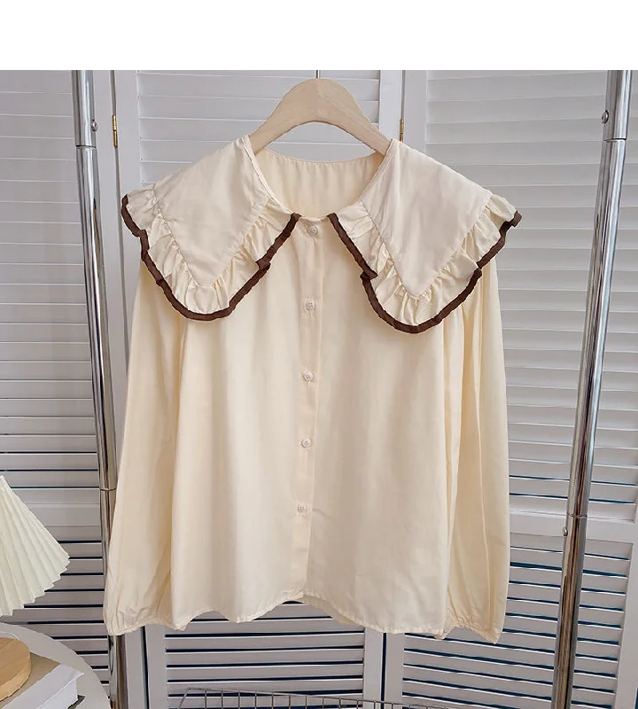 Online Deal Baby collar lace shirt aging thin long sleeve top fashion  6411