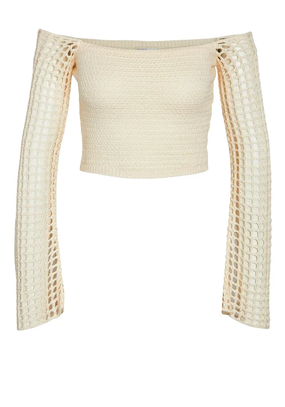 Weekend Savings Spree Noisy May Nova Off Shoulder Knit Crop Top, Eggnog