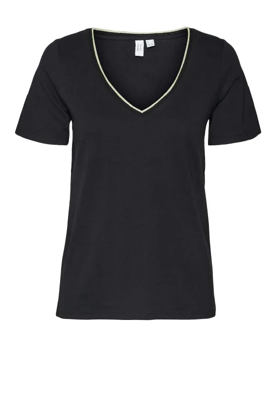 Weekend Deals That Excite Vero Moda Ranva Metallic V Neck T Shirt, Black