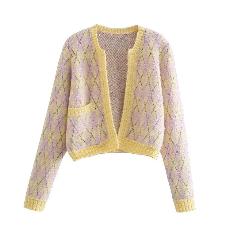 Shop the Weekend Away Versatile diamond check sweater cardigan jacket  7479