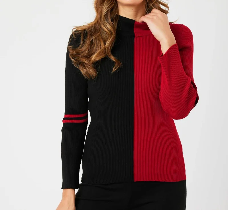 Unbeatable Prices Two Tone Mock Neck Sweater In Black/red
