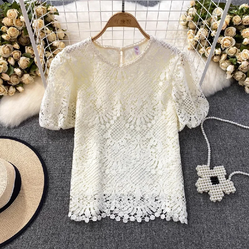 Bubble Short-Sleeved Round Neck Women’s Lace Top       S3991