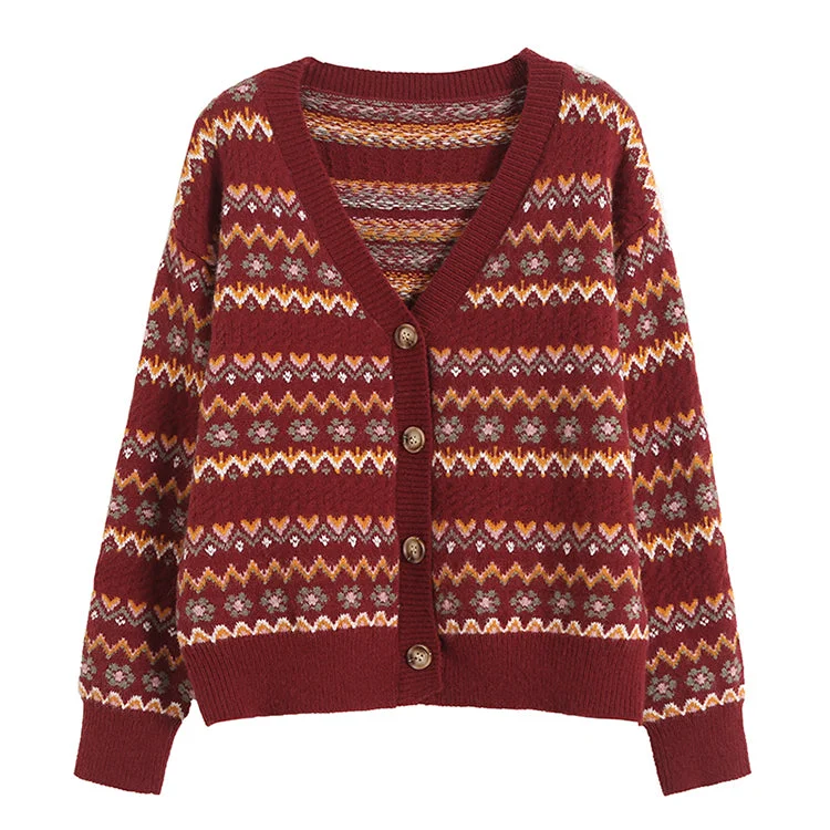 Buy Today Mori jacquard striped sweater sweet aging cardigan jacket  7729