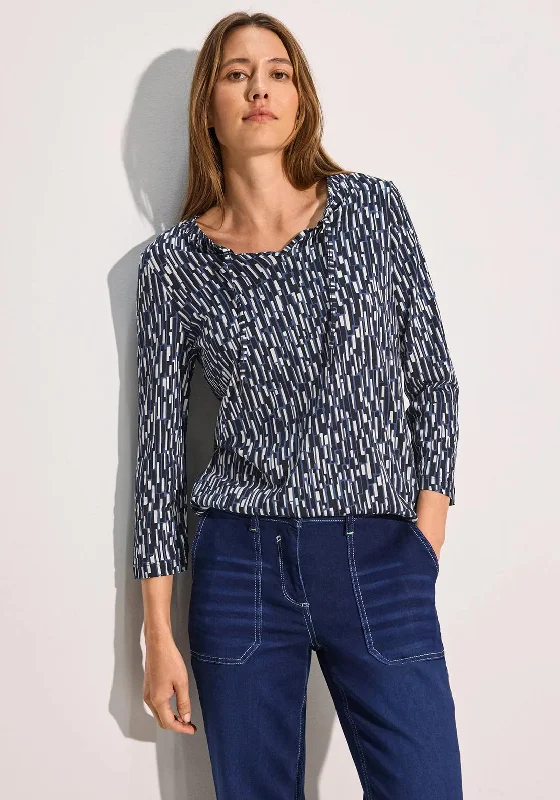 Weekend Discounts to Enjoy Cecil Print Tie Neck Top, Navy Multi