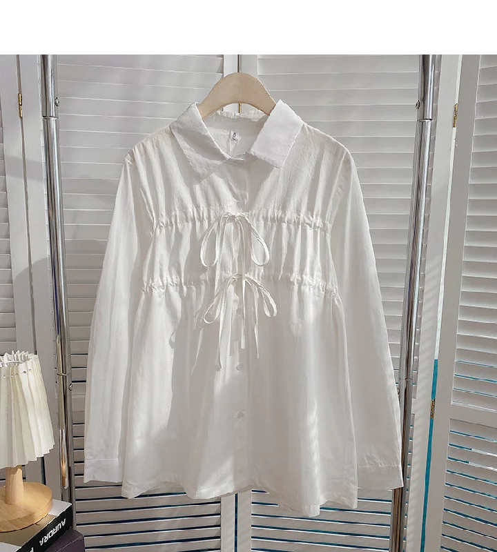 Can't Resist Korean solid color foreign style bandage single breasted Lapel top  6381